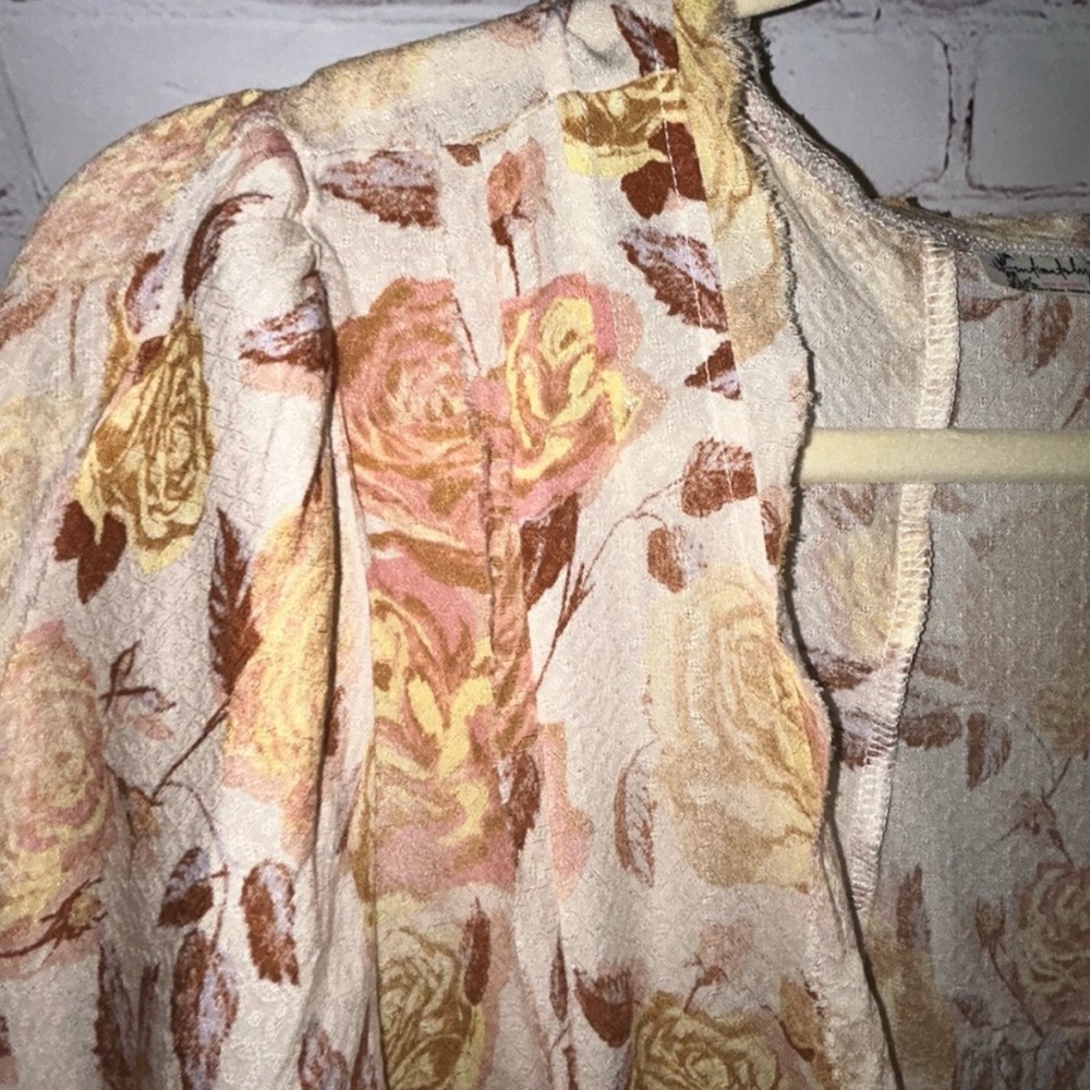 Free People Cream and Orange Bell Sleeve Blouse - Picture 3 of 8
